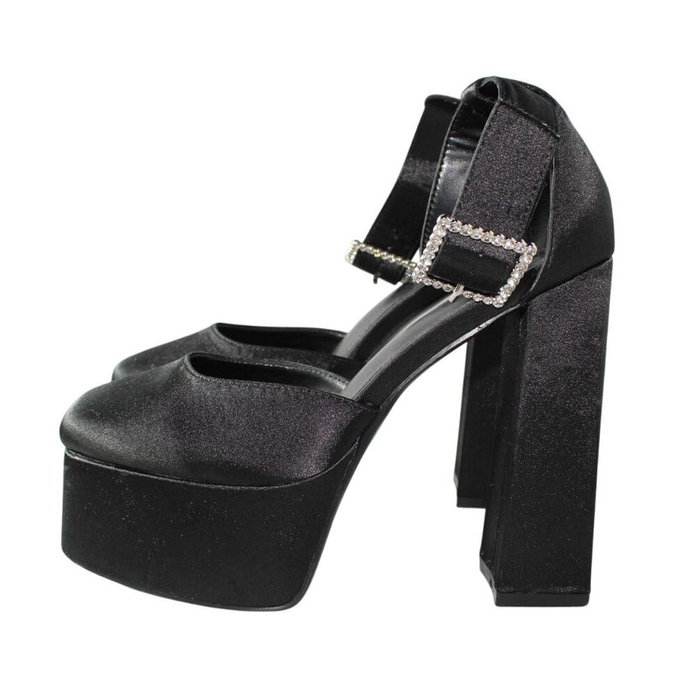 Simmi London Adley Heels Black Satin Chunky Platform US 8 goth Bratz style